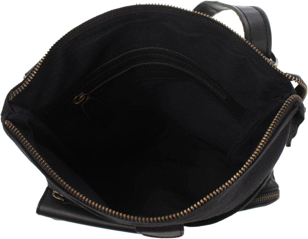 LECONI Umhängetasche Canvas &amp; Leder kleine Schultertasche Handtasche Damen + Herren Vintage Retro St
