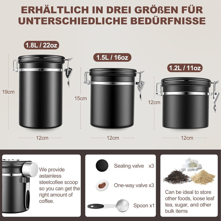 ShanSon Kaffeedose Luftdichtes Kaffee-Container Edelstahl-Kaffee-Lagerbehälter mit Messlöffel Kaffee