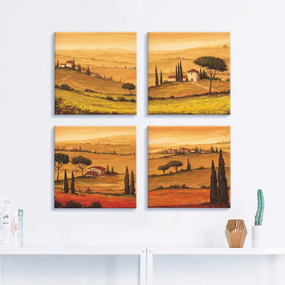 ARTLAND Leinwandbilder auf Holz Wandbild Bild Set 4 teilig je 40x40 cm Quadratisch Landschaft Italie