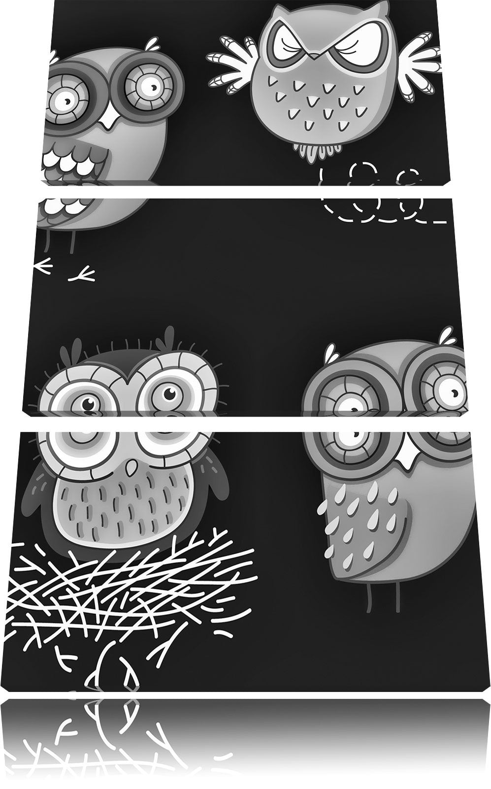 Pixxprint Verrückte Eulen für Kinder als Leinwandbild/Grösse: 3 Teilig (120x80) cm/Wandbild/Kunstdru