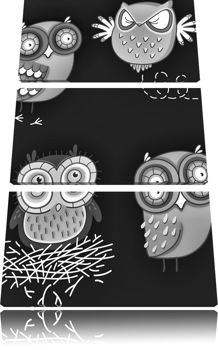 Pixxprint Verrückte Eulen für Kinder als Leinwandbild/Grösse: 3 Teilig (120x80) cm/Wandbild/Kunstdru