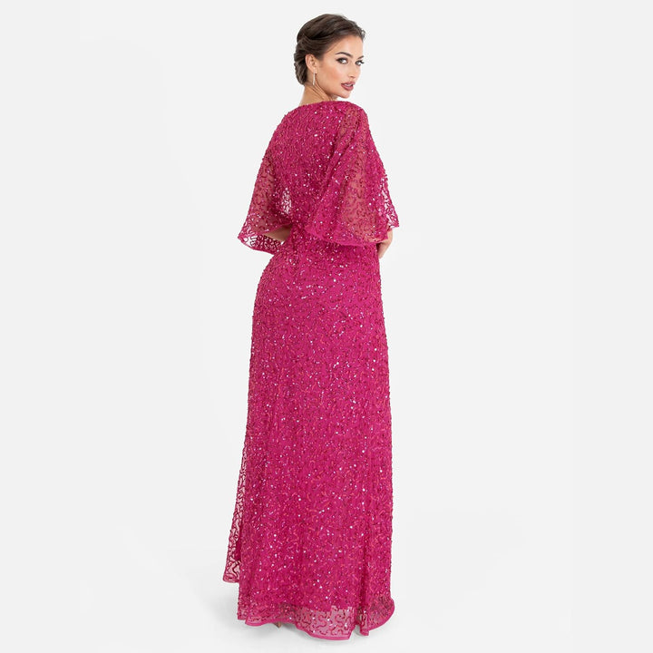 Maya Deluxe Damen Womens Maxi Dress Ladies Sequin Embellished Wrap A-line Dress for Wedding Guest Br