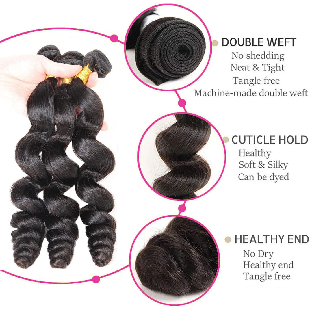 Huarisi Loose Wave 3 Bundles (22 24 26 Inch), Brazilian Human Hair Loose Wave Weaves, 8a Unprocessed