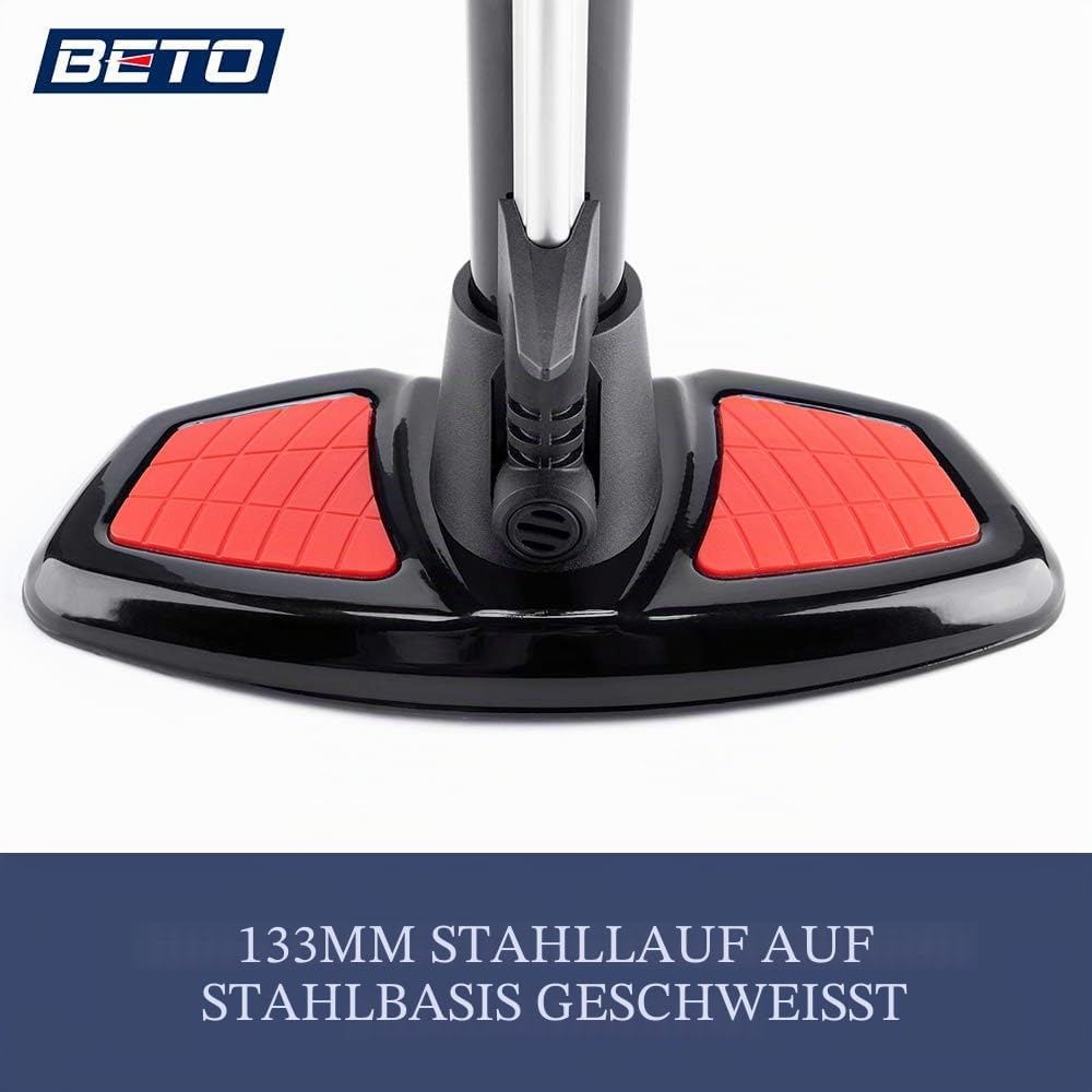 Beto Fahrradpumpe mit Oben positioniertes Manometer, luftpumpe Fahrrad für alle Ventile - Dunlop Ven