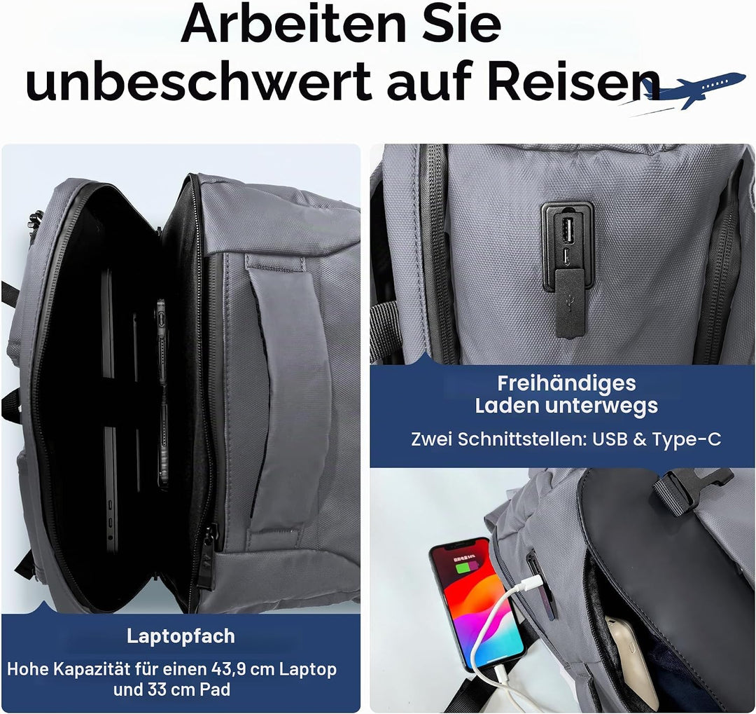 NANDADEVI Rucksack Herren, 40l, grosser, robuster, wasserabweisender Wanderrucksack mit Trocken- und
