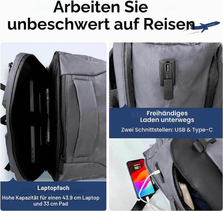 NANDADEVI Rucksack Herren, 40l, grosser, robuster, wasserabweisender Wanderrucksack mit Trocken- und