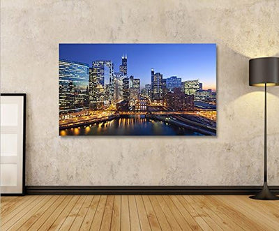 islandburner Bild Bilder auf Leinwand Chicago V3 Skyline Downtown 1p XXL Poster Leinwandbild Wandbil