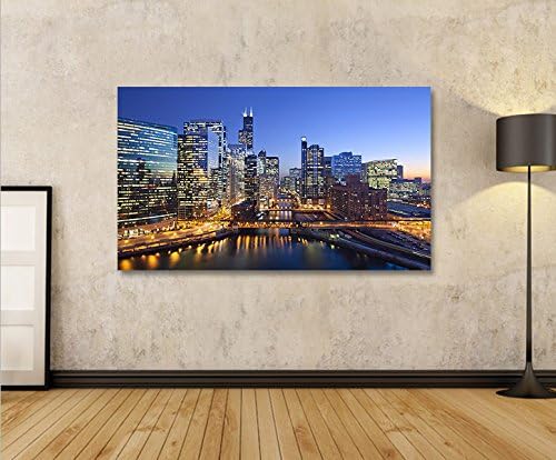 islandburner Bild Bilder auf Leinwand Chicago V3 Skyline Downtown 1p XXL Poster Leinwandbild Wandbil