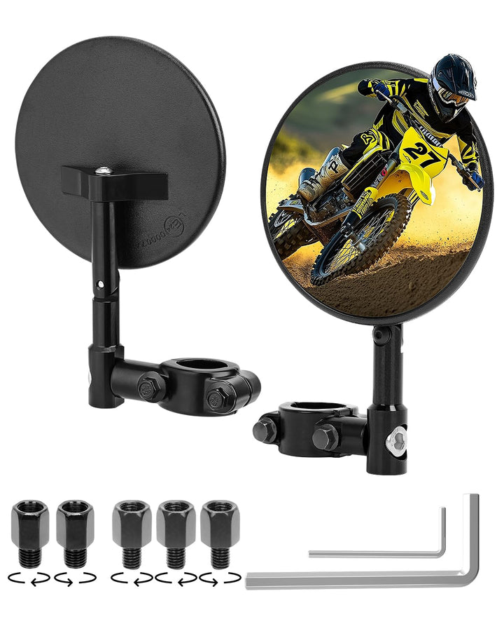 SUPAREE Klappbarer Motorrad Spiegel - E Geprüft, 360° Drehbar, Offroad Tauglich - Für Lenkerdurchmes