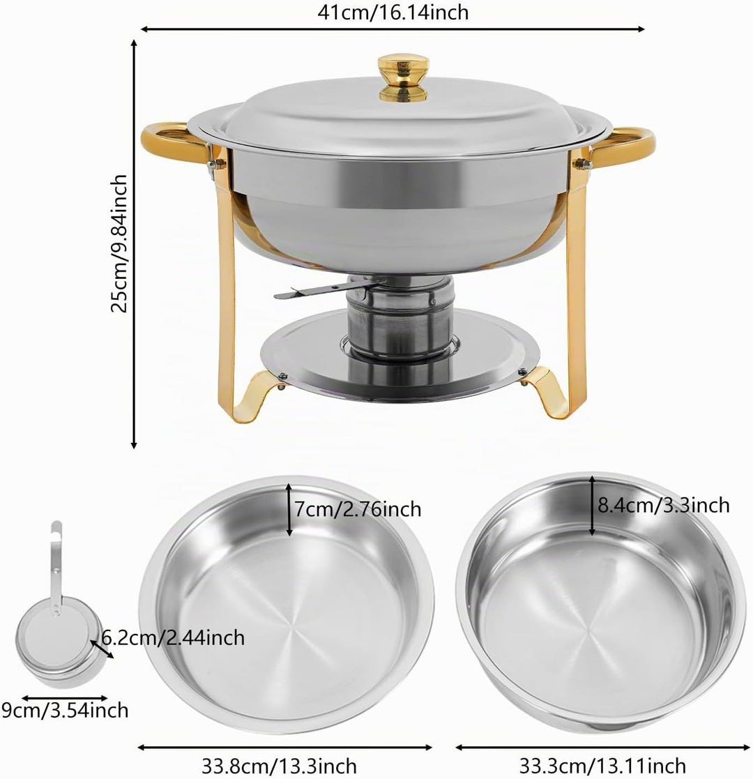 4er Set Rund Chafing Dish Set, Professional Speisenwärmer mit Deckel, 4,5L Edelstahl Buffet Wärmebeh