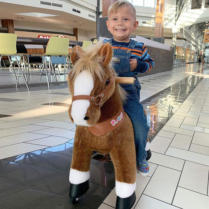 PonyCycle Offizielle Klassisch Modell U Reiten auf Pferd Spielzeug Plüsch Lauftier Braunes Pferd mit