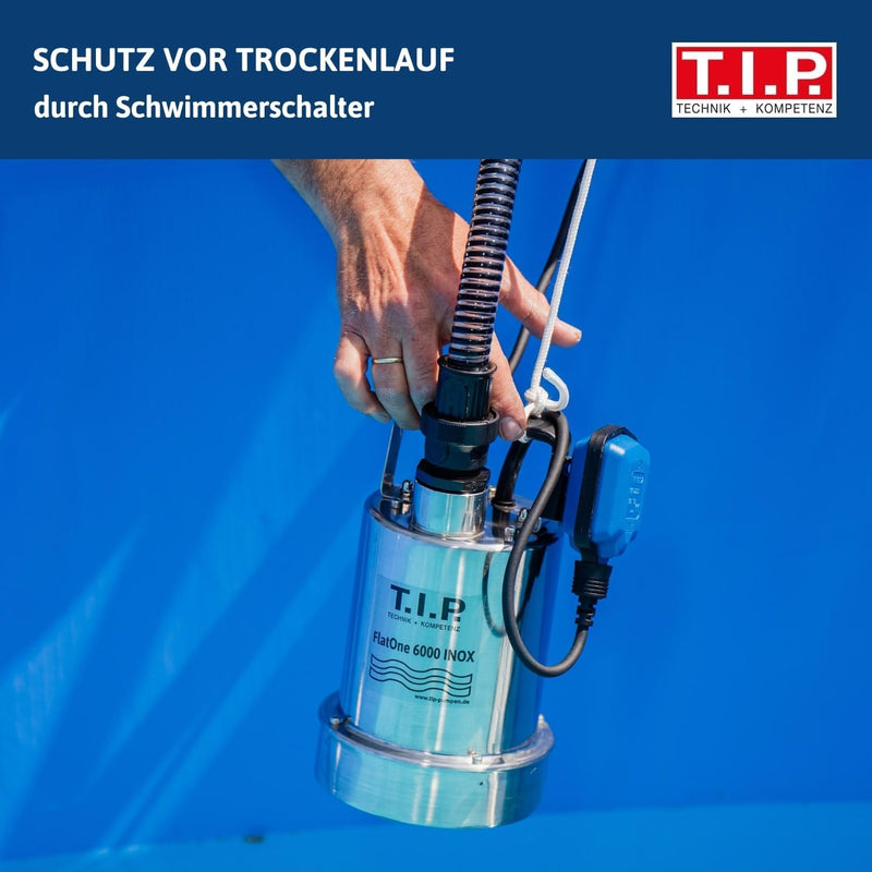 T.I.P. FlatOne 6000 INOX Drainage und Poolentwässerungspumpe Silber/schwarz 22.5 x 16.5 x 27 cm