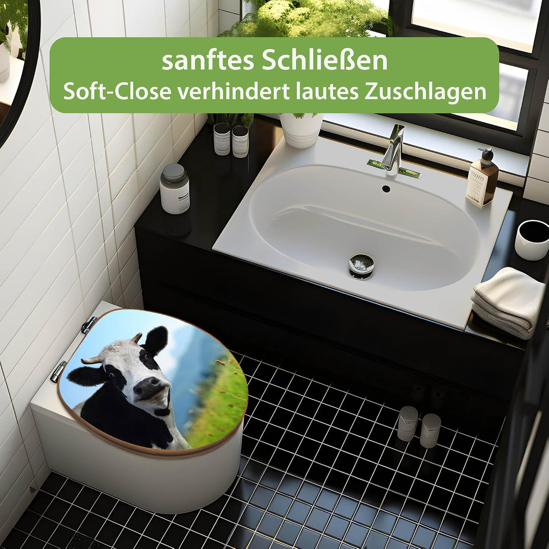 banjado Design WC Sitz Bambus Absenkautomatik 45,8x37,5cm - Toilettendeckel mit Absenkautomatik Holz