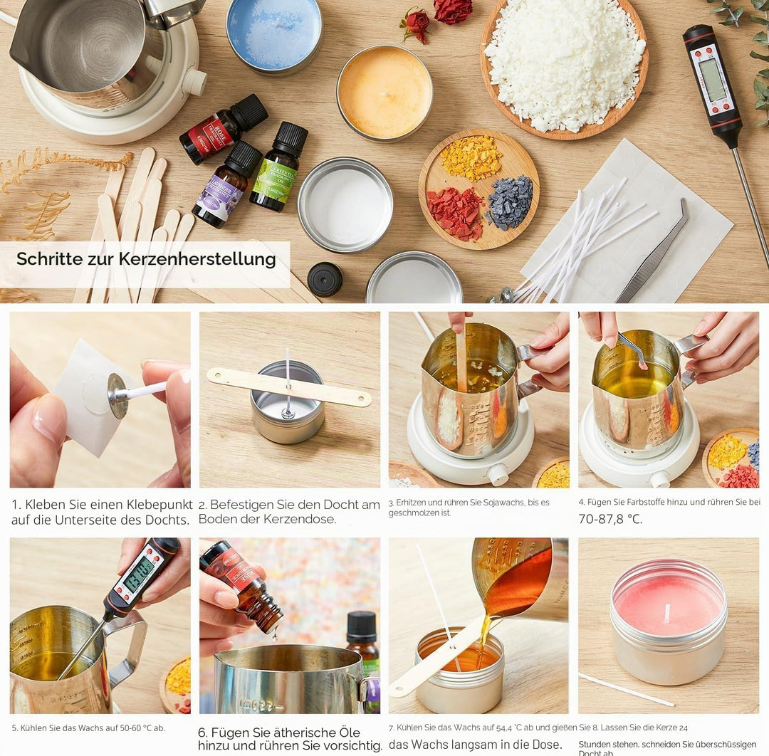 Shuttle Art DIY Kerzenherstellung Set mit 1,36kg Sojawachs, Schmelztopf, Duftöl, Dochten, Kerzendose