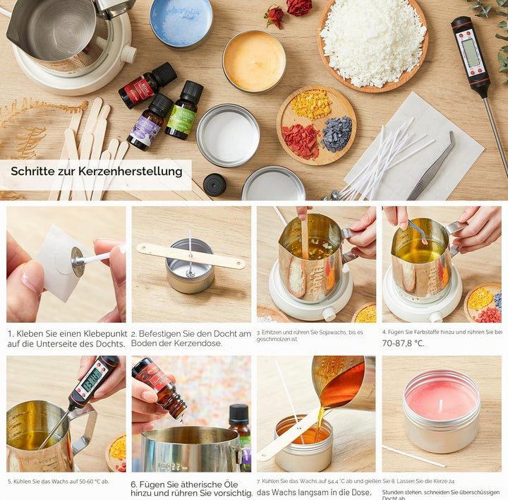 Shuttle Art DIY Kerzenherstellung Set mit 1,36kg Sojawachs, Schmelztopf, Duftöl, Dochten, Kerzendose