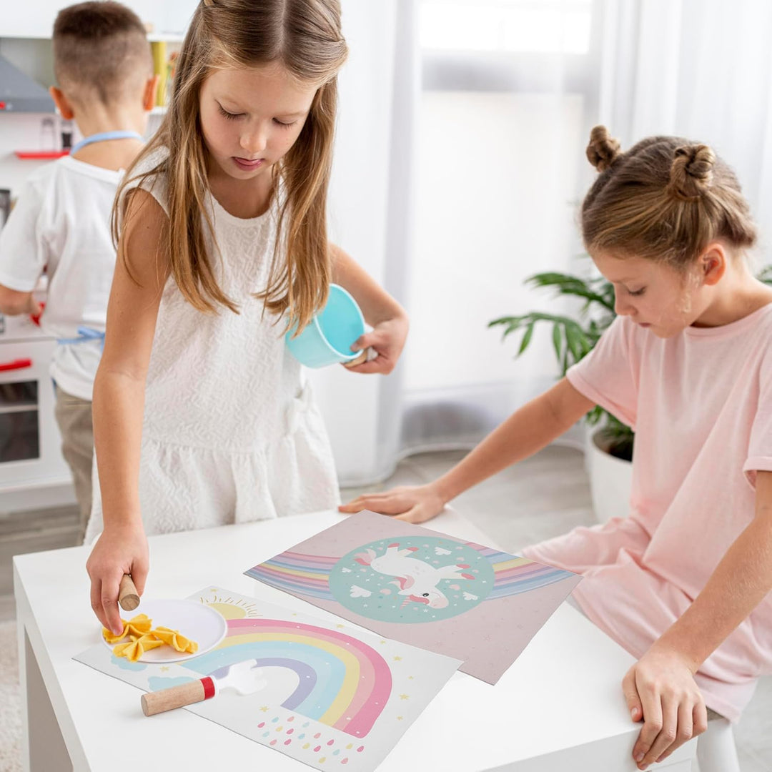 Platzset Snacks Schule Einhorn – Set 2 Stück 30 x 45 cm wasserdicht – weicher PVC-Stoff für Mädchen,