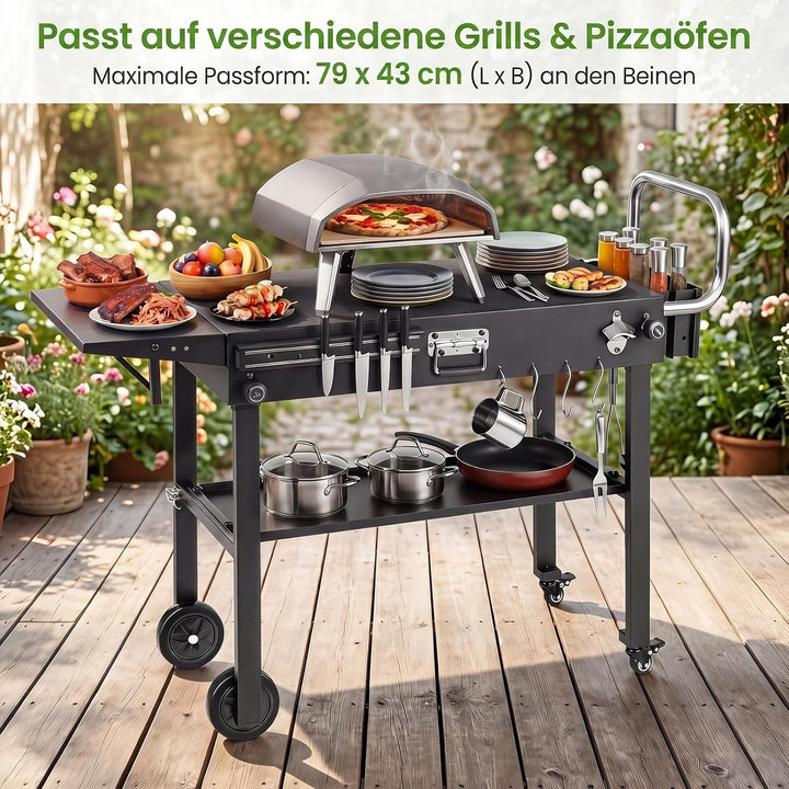 COSTWAY Grillwagen Outdoor, Grilltisch klappbar, Pizzatisch mit Seitentisch