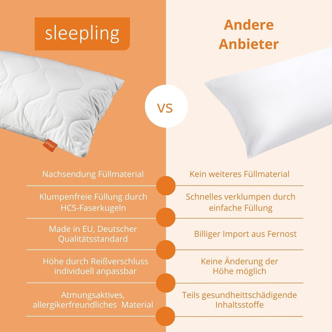 sleepling Seitenschläferkissen 40 x 105 cm, Body Pillow, langes Kissen mit Bezug aus 100% Softer Mik