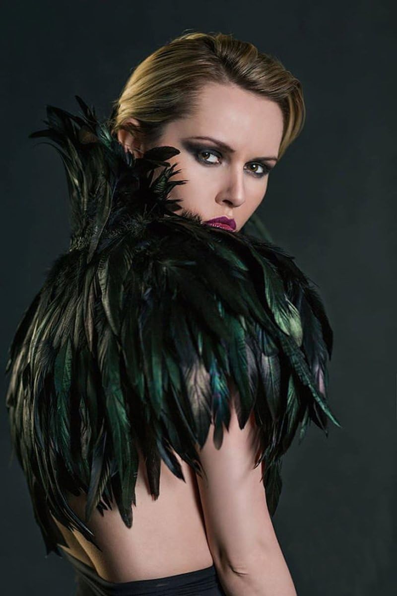 keland Schwarzer Gothic Victorian natürlicher Feder-Kap-Schal-Stola Poncho mit-Kragen, Schwarz