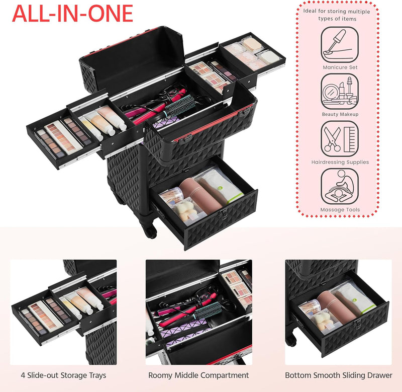 Yaheetech Alu Kosmetikkoffer Friseurkoffer Trolley Schminkoffer Beauty Case 34,3 x 24,2 x 55,5 cm sc