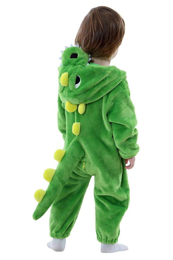 LOLANTA Baby Dinosaurier Drachen Kostüm mit Kapuze, Kinder Flanell Overall, Karneval Kostüm für Klei