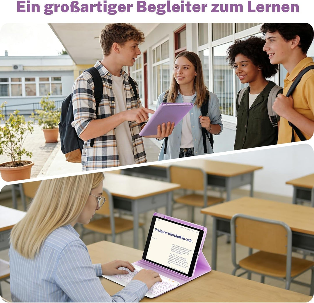OYEEICE Hülle mit Tastatur für iPad 9/8 /7 Generation 10,2 Zoll, Vergrösserte Anti-Falloff Tastenkap