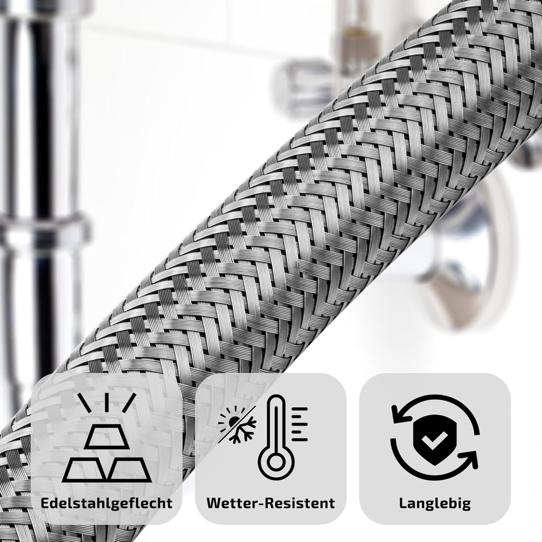 AWM Edelstahl Flexschlauch 1/2, 3/4, 1 Zoll Panzerschlauch Anschlussschlauch Sanitär Hauswasserwerk