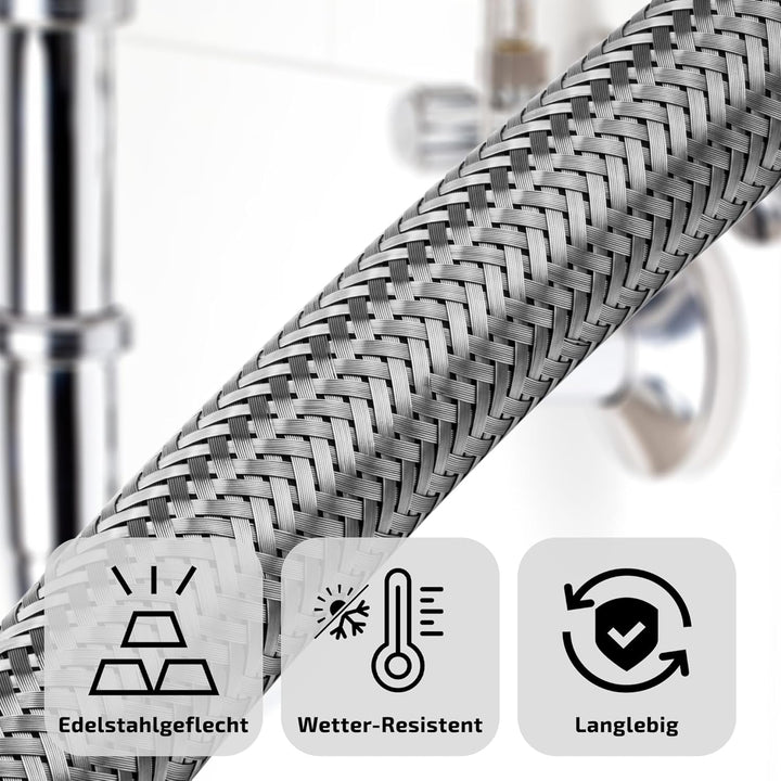 AWM Edelstahl Flexschlauch 1/2, 3/4, 1 Zoll Panzerschlauch Anschlussschlauch Sanitär Hauswasserwerk