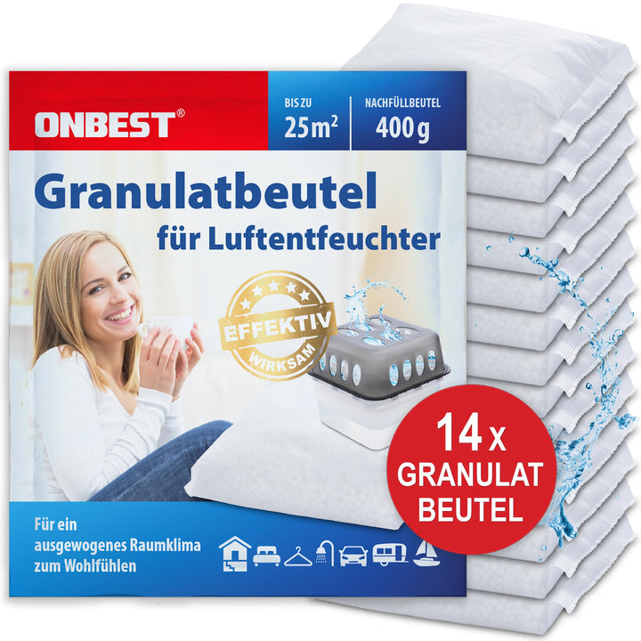 ONBEST Grosses 14 x 400g Nachfüllbeutel Granulat Set – Nachfüllpack für alle Luftentfeuchter Entfeuc