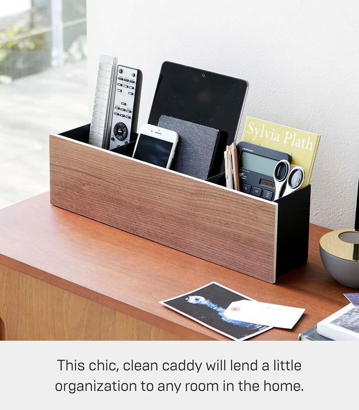 YAMAZAKI RIN Schreibtisch-Organizer für Zuhause, Stahl Sperrholz, Schwarz, One Size, Schwarz