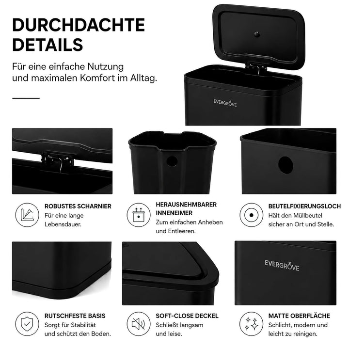 EverGrove Recycling Edelstahl-Mülleimer mit Fusspedal (Schwarz, 30, Liter)