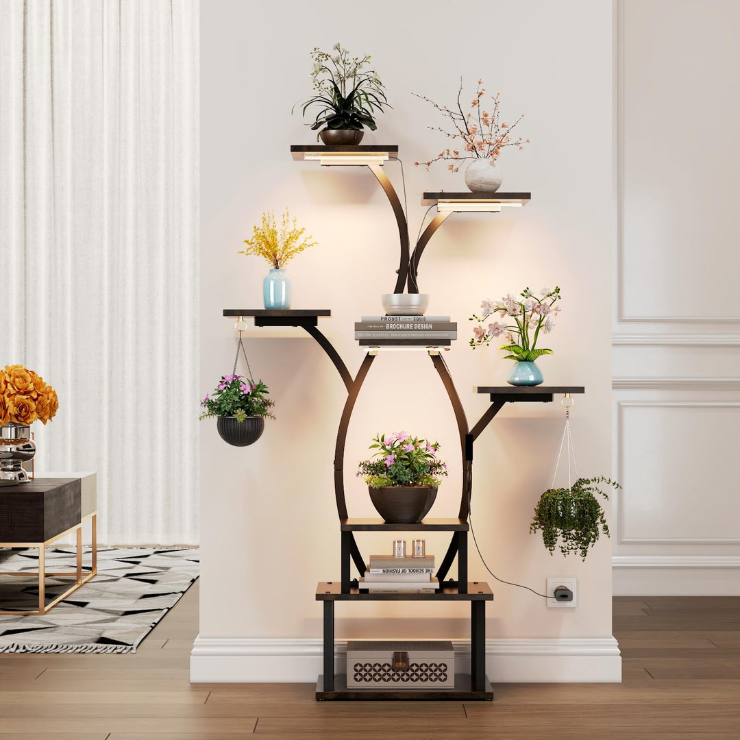 Blumenständer mit Licht Pflanzenregal mit Wachstumslicht 8 Ebenen Präsentationsständern aus Metall u