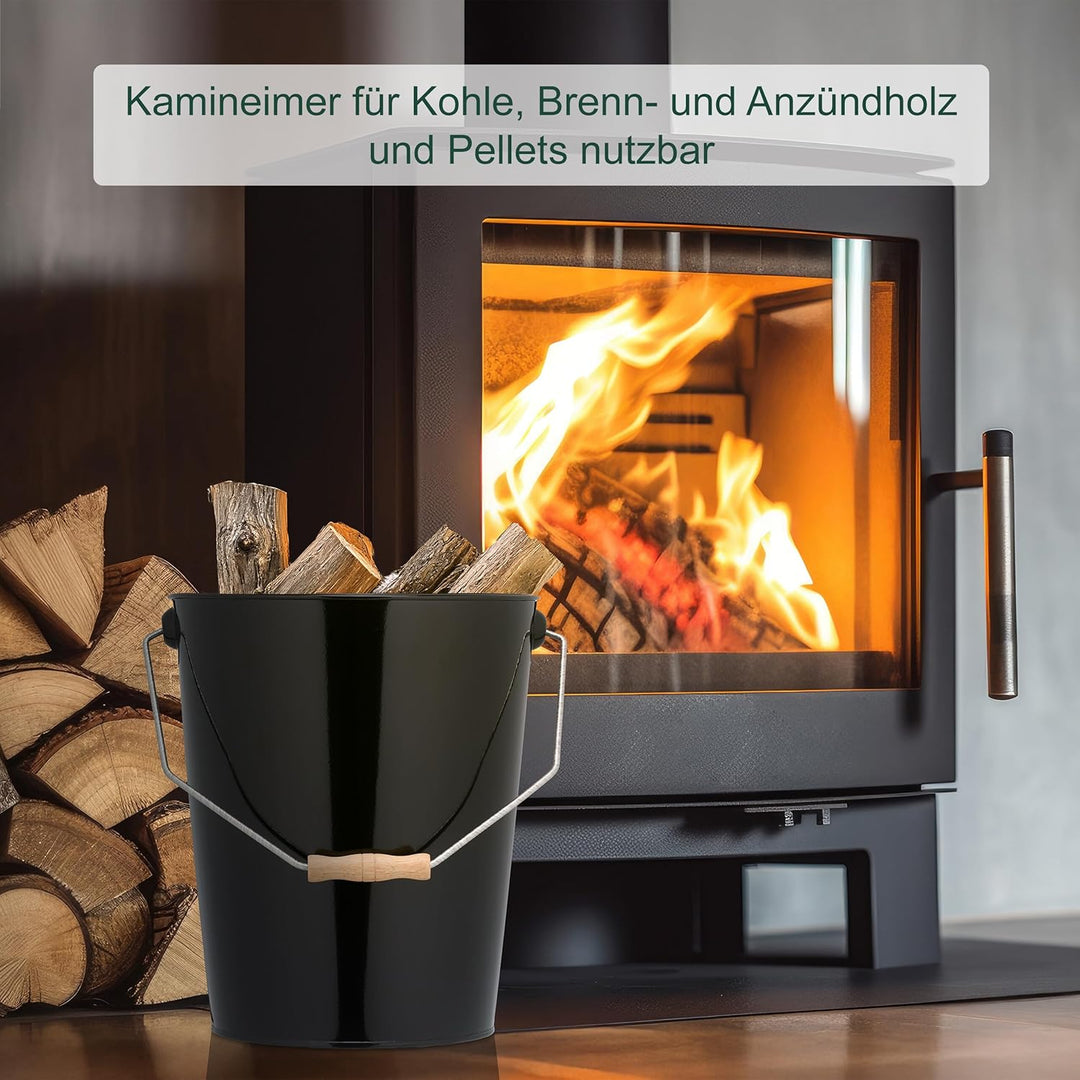 Relaxdays Kohleneimer, Volumen 14 Liter, Kohle, Pellets, Briketts, Kaminzubehör, Ascheeimer mit Henk