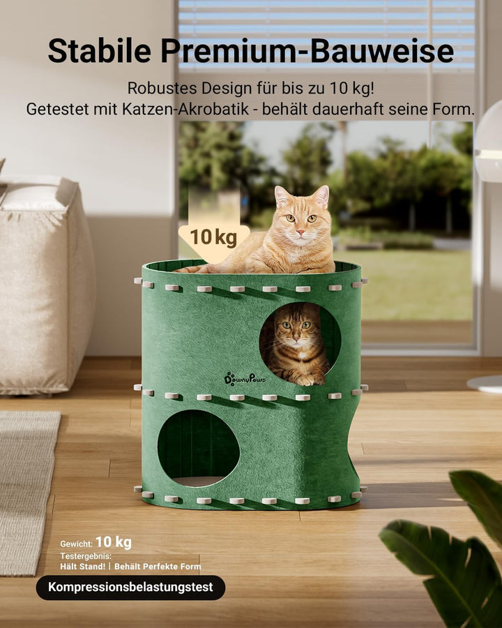 DownyPaws Katzenhöhle aus Filz, 2-stöckige Katzenbett, 50 x 33 x 50 cm Schloss Katzenhaus zum Spiele