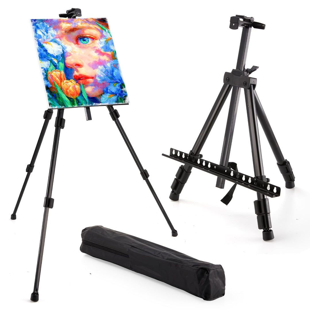 INSCRAFT Staffelei Schwarz, Aluminium, Einstellbar 40-117cm, Tischstaffelei &amp; Standstaffelei Klein,