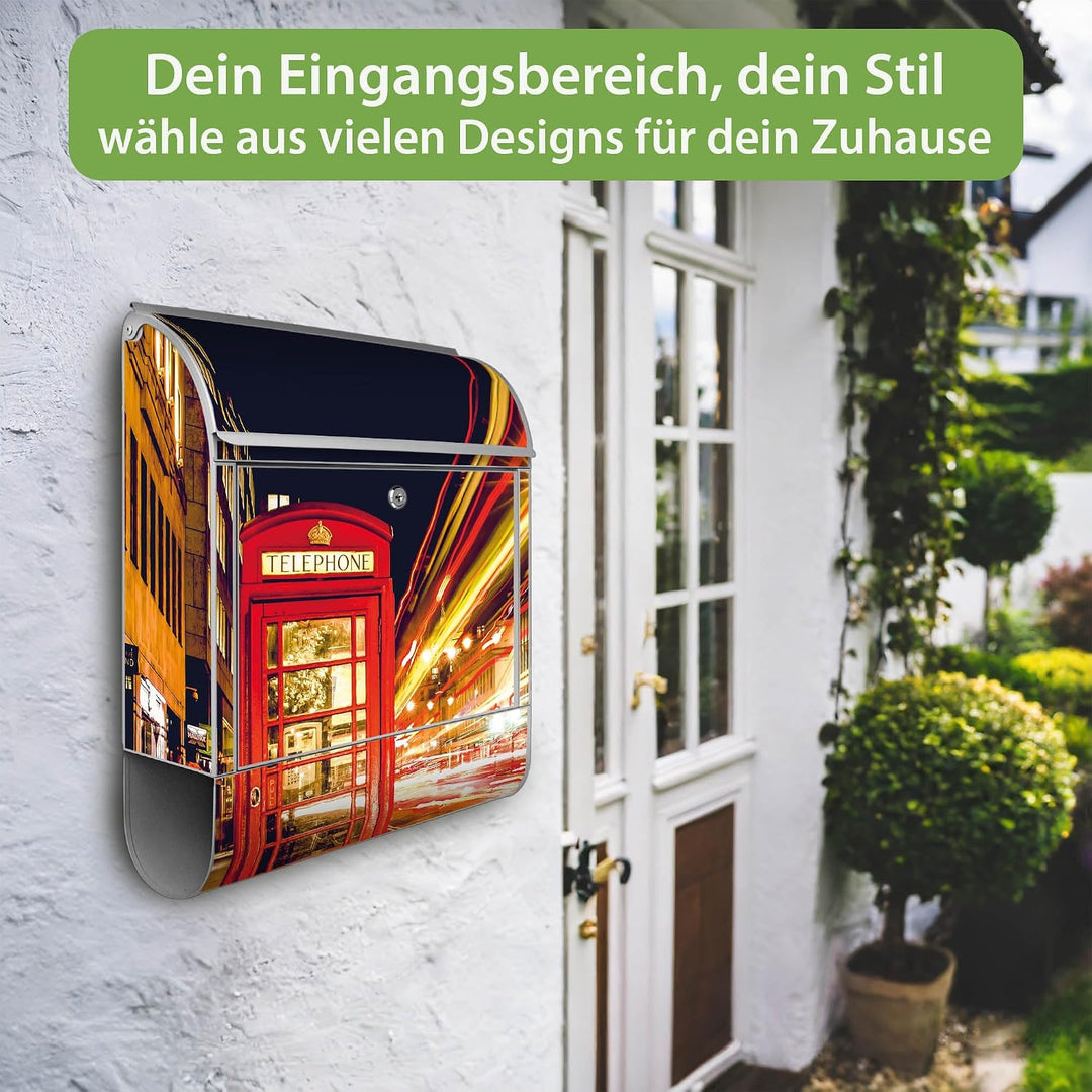 banjado Design Briefkasten personalisiert 38,5x46,5x13cm & 2 Schlüssel - Briefkasten Stahl Weiss Zei