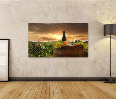 Bild auf Leinwand Weinberg Chianti Toskana Weissweinfass Italien Wandbild Poster Kunstdruck Bilder F