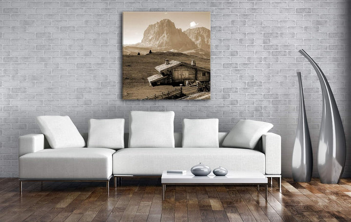 deyoli Holzhütte im Gebirge Format: 70x70 Effekt: Sepia als Leinwandbild, Motiv fertig gerahmt auf E