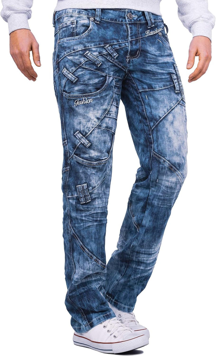 Herren Jeans - Regular-Fit mit Knopfleiste | Optimale Passform, 5-Pocket-Style, Kontrastnaht in Weis