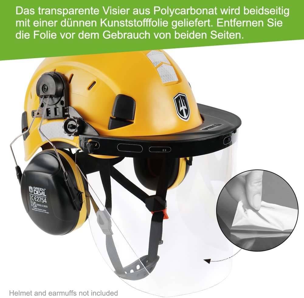 GREEN DEVIL Kettensägen-Schutzhelm Forstschutzhelm Sicherheitshelm mit Gehörschutz Ohrenschützer und
