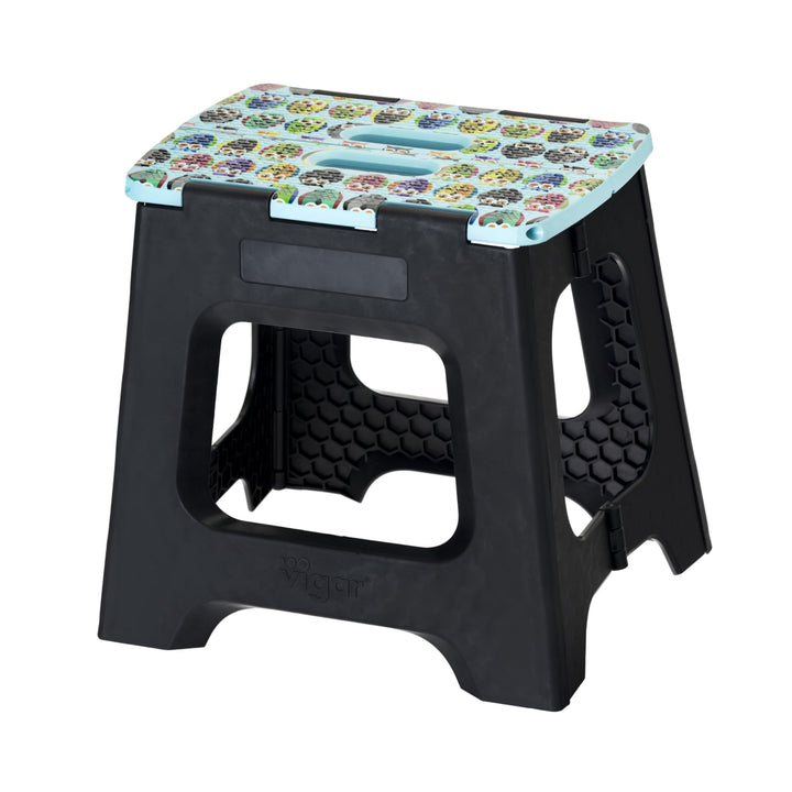 VIGAR Compact Uhus Tritthocker Klappbar 32 cm mit Griffen, Grau, 35 cm x 32 cm Owl On Top 32 cm, Owl