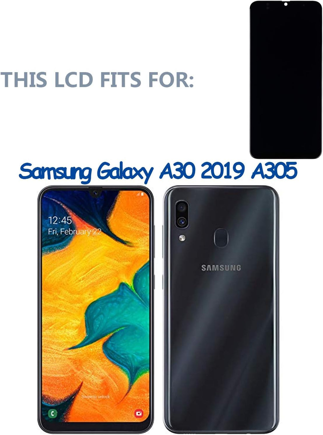swark Display OLED Kompatibel mit Samsung Galaxy A30 A305（Schwarz Ohne Rahmen LCD Display Touchscree