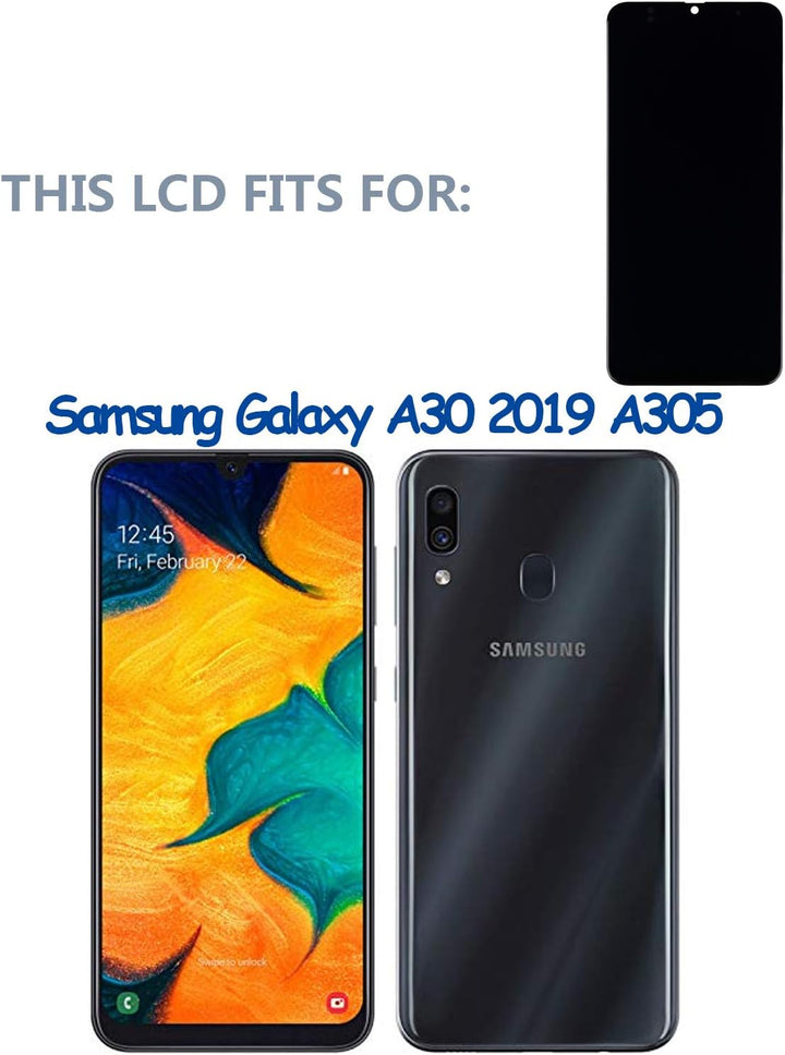 swark Display OLED Kompatibel mit Samsung Galaxy A30 A305（Schwarz Ohne Rahmen LCD Display Touchscree
