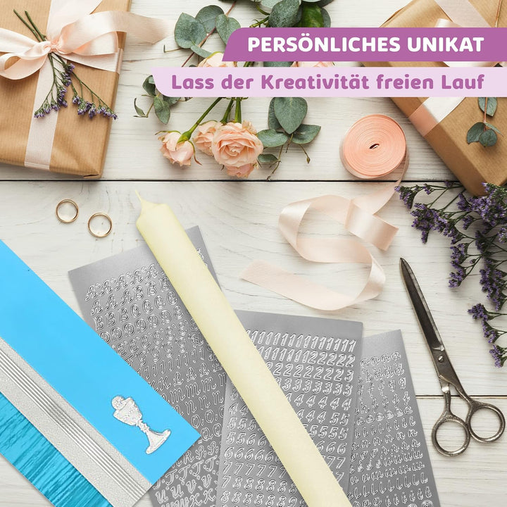WIKAKERZEN Kerzen-Rohling Set für Taufe, Hochzeit oder Kommunion selbst gestalten inkl. Buchstaben z