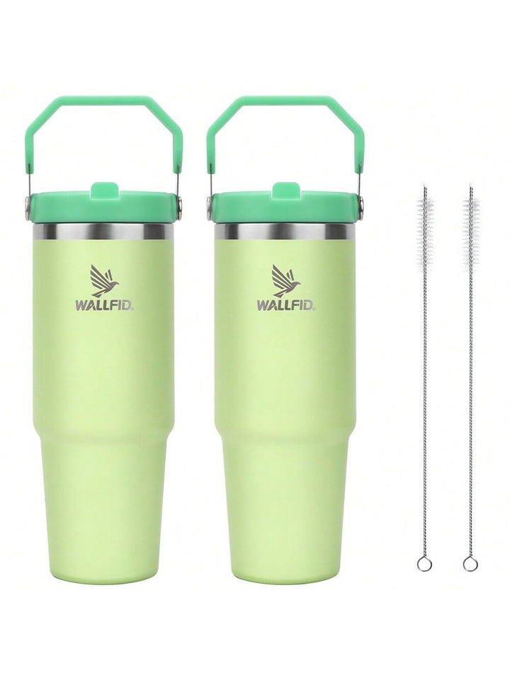 WALLFID 40oz Thermobecher aus Edelstahl, Vakuum-Isoliert mit Deckel, 3 Strohhalmen und 1 Strohhalm B