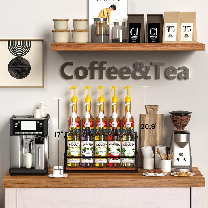 THYGIFTREE Kaffeesirup-Organizer, 2-stöckig, 10 Sirupflaschen, Ständer für Kaffeebar, Aufbewahrungsr