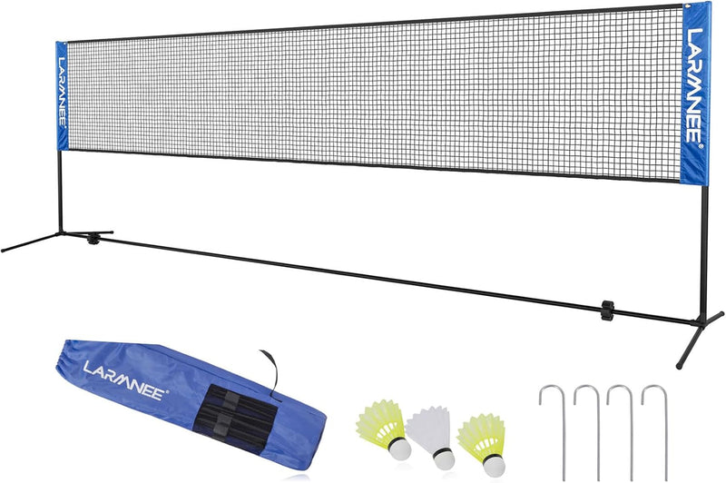 LARMNEE Badminton Netz, Tennisnetz, 300cm|400cm|500cm Federballnetz höhenverstellbar, Set bestehend