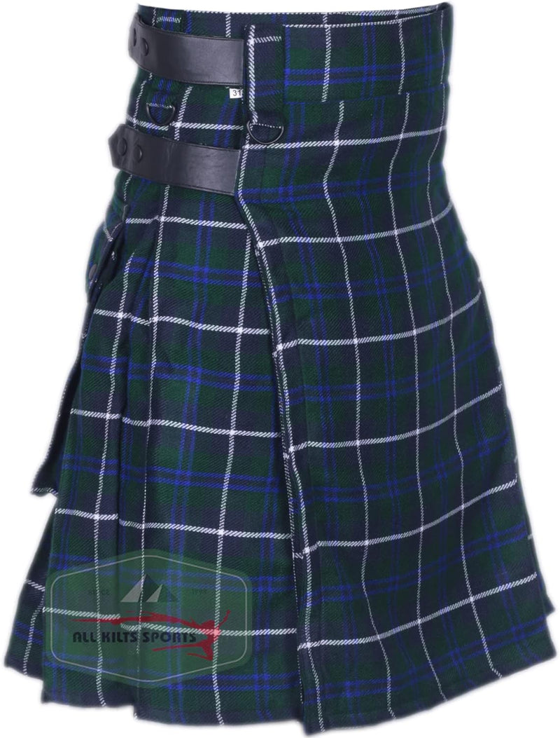 All Kilts Sports Utility-Kilt für Herren aus Acrylwolle mit Lederriemen Blue Douglas 30, Blue Dougla