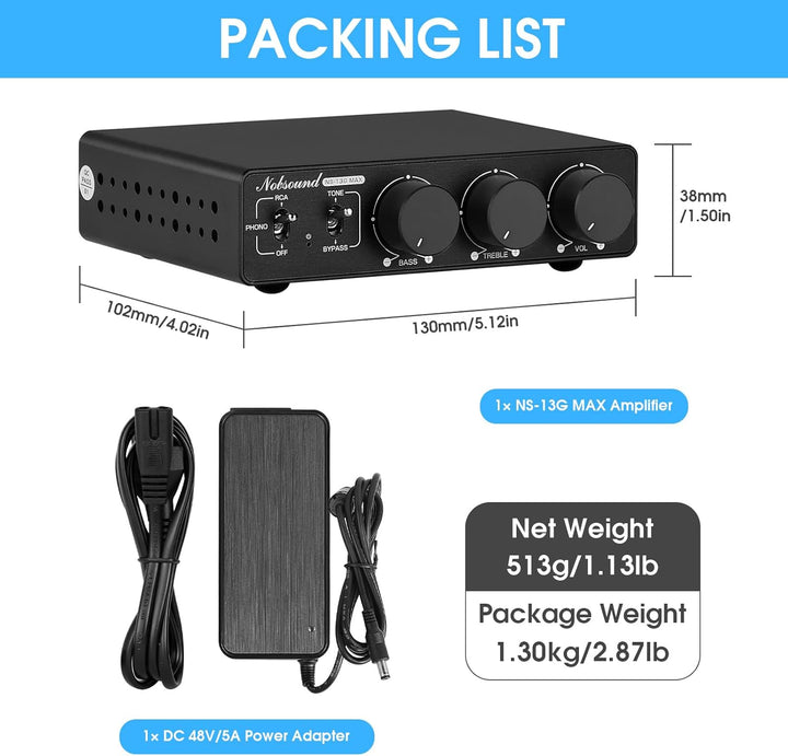 Nobsound NS-13G MAX 300Wx2 Stereo Verstärker mit Phono Eingang – HiFi Mini Endstufe der Klasse D für
