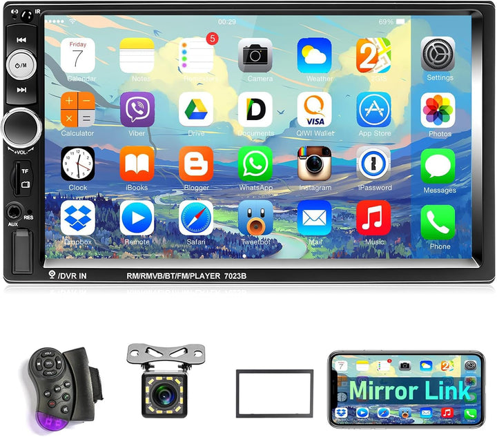 Podofo Bluetooth Autoradio 2-DIN 7'' 1080P HD Auto MP5 Player mit IOS & Android Spiegellink, EQ, AUX